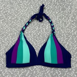 AQUA COUTURE Blue Purple Braided Striped Push Up Bikini Swim Top Swimsuit